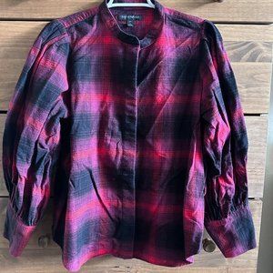 Banana Republic Puff-Sleeve Flannel Button Down Shirt Petite Large (LP)